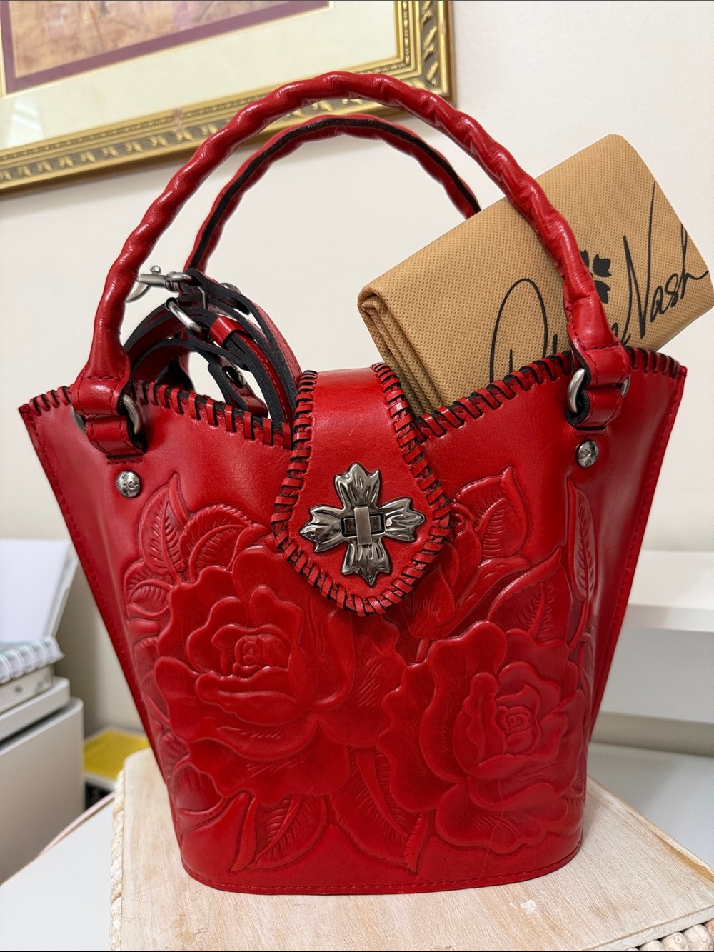 Patricia Nash Red Embossed Floral Leather Tote - Women Bags